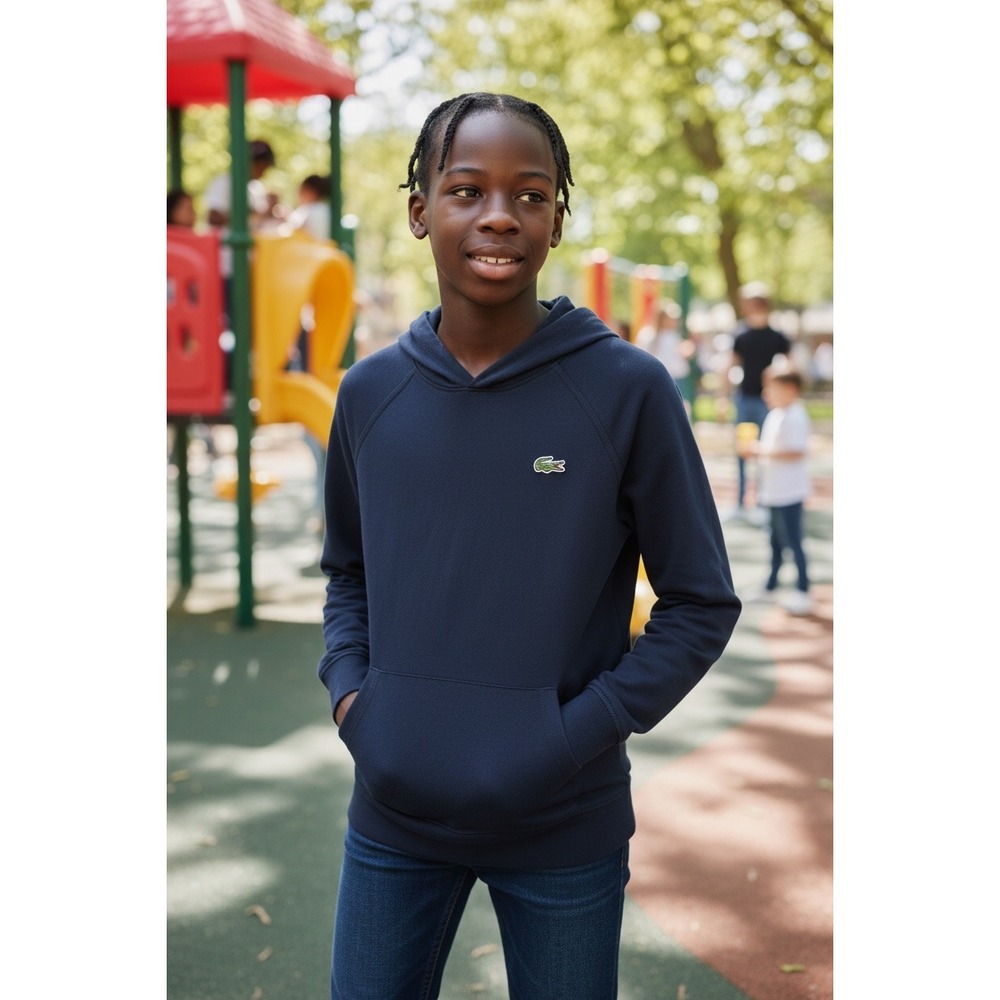 Lacoste Boys Navy Blue Hoodie‎ Cotton Pullover Crocodile Logo Size 6 116cm 46in